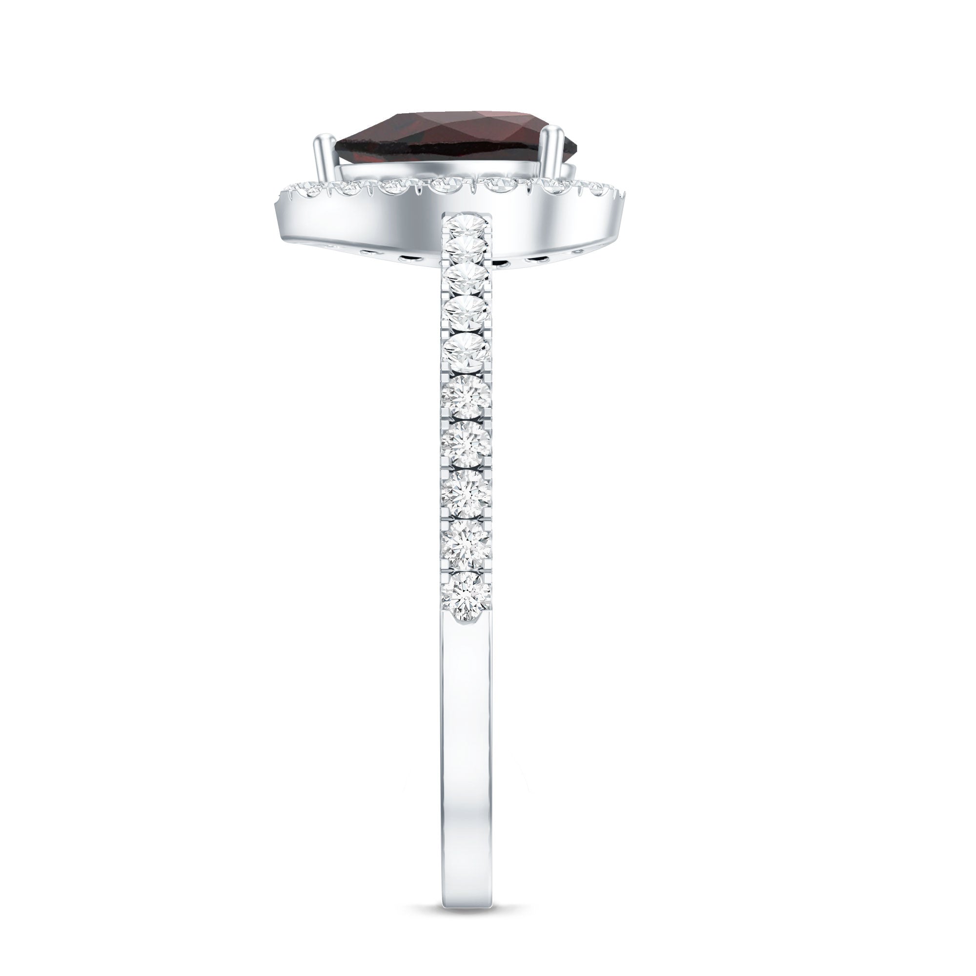 Natural 5X7mm Garnet Teardrop Engagement Ring with Diamond Halo