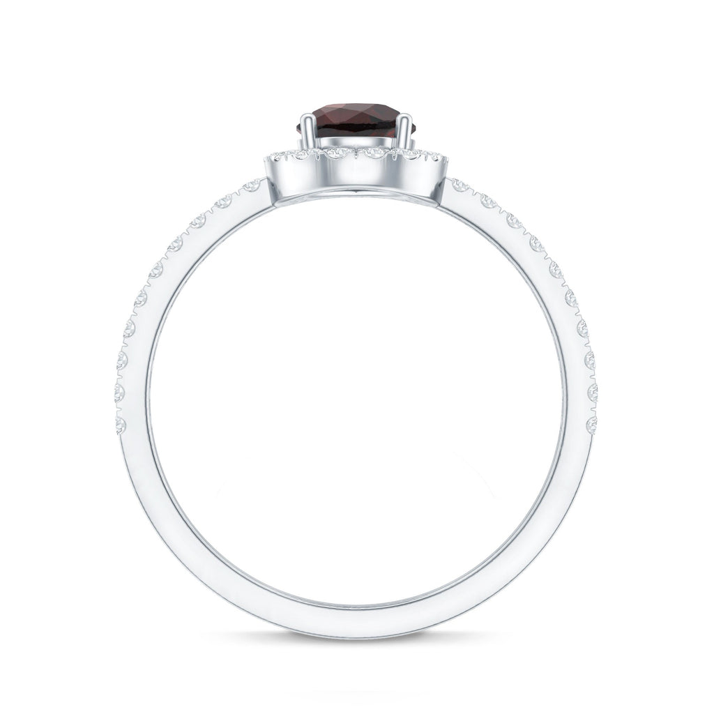 Natural 5X7mm Garnet Teardrop Engagement Ring with Diamond Halo