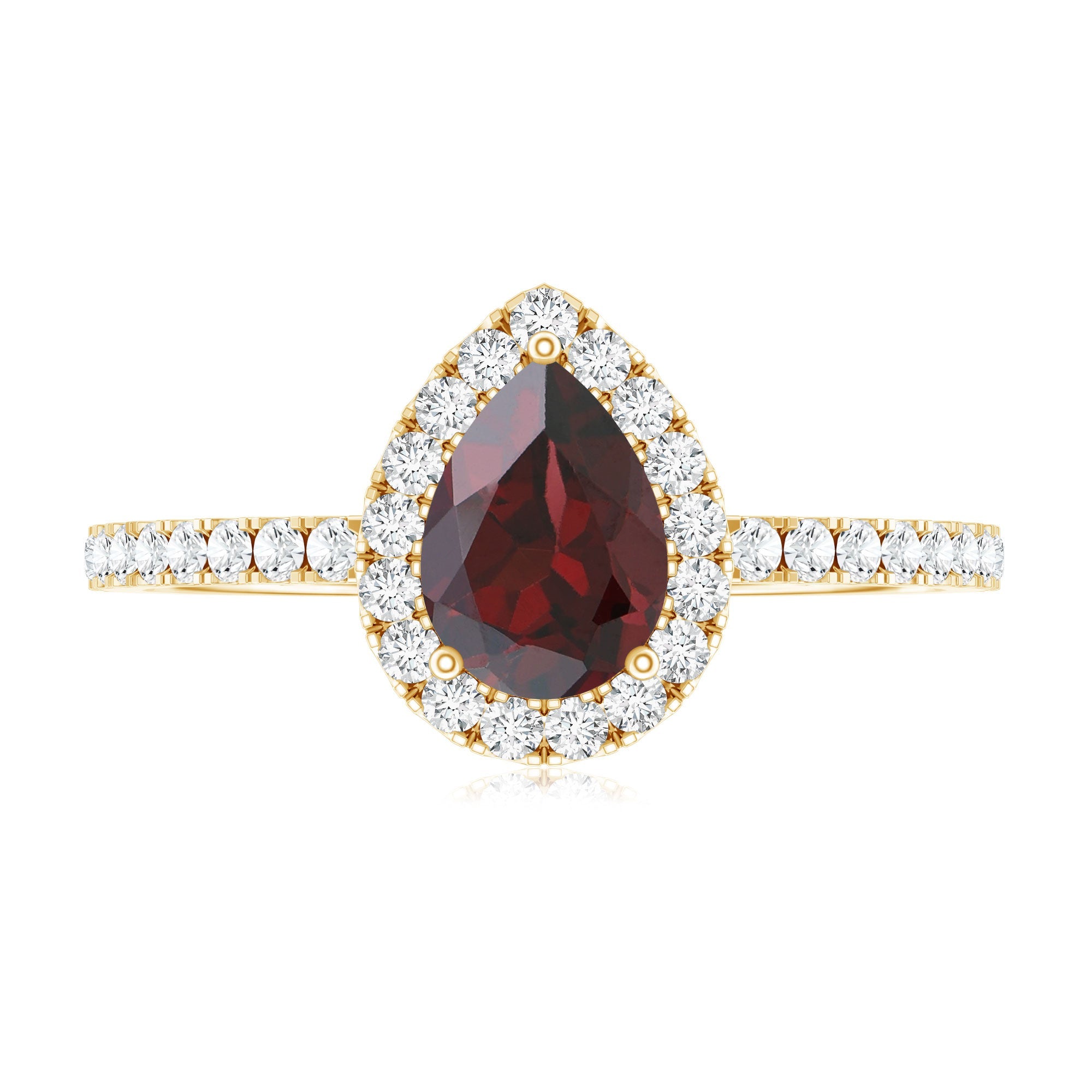 Natural 5X7mm Garnet Teardrop Engagement Ring with Diamond Halo