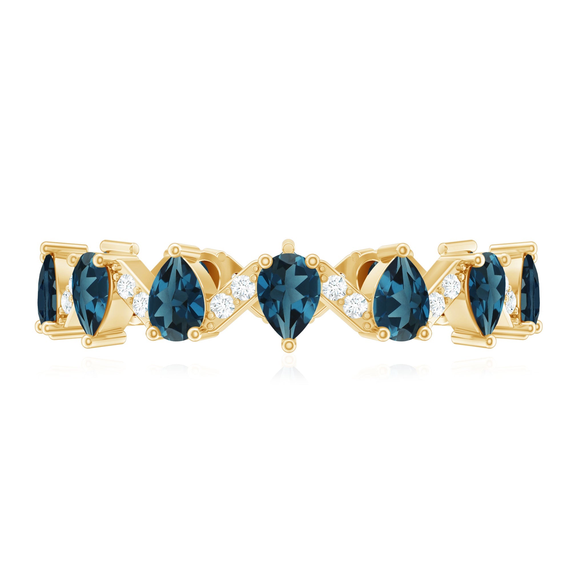 Pear Shape London Blue Topaz and Diamond Full Eternity Band