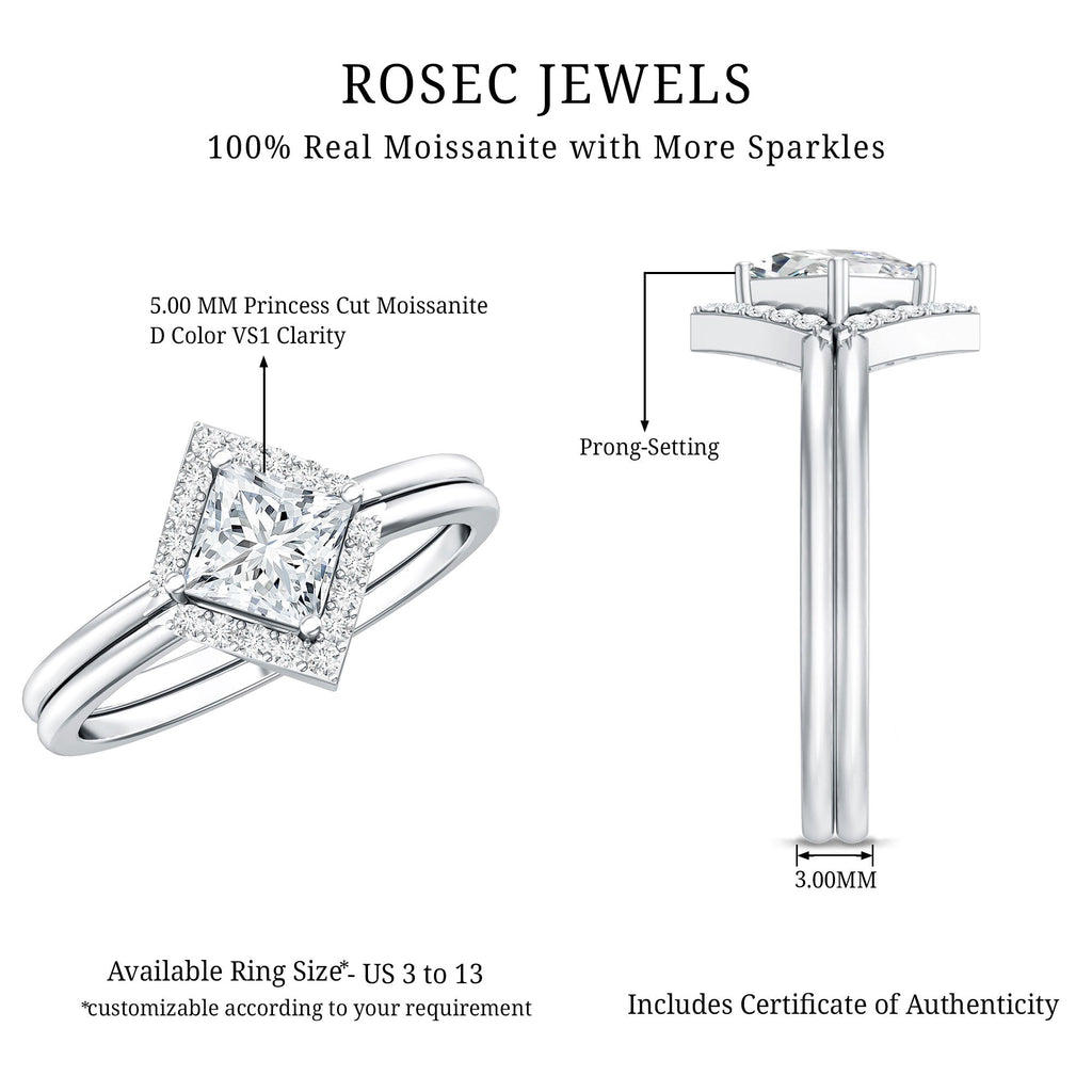 Certified Moissanite Princess Cut Wedding Ring Set for Women