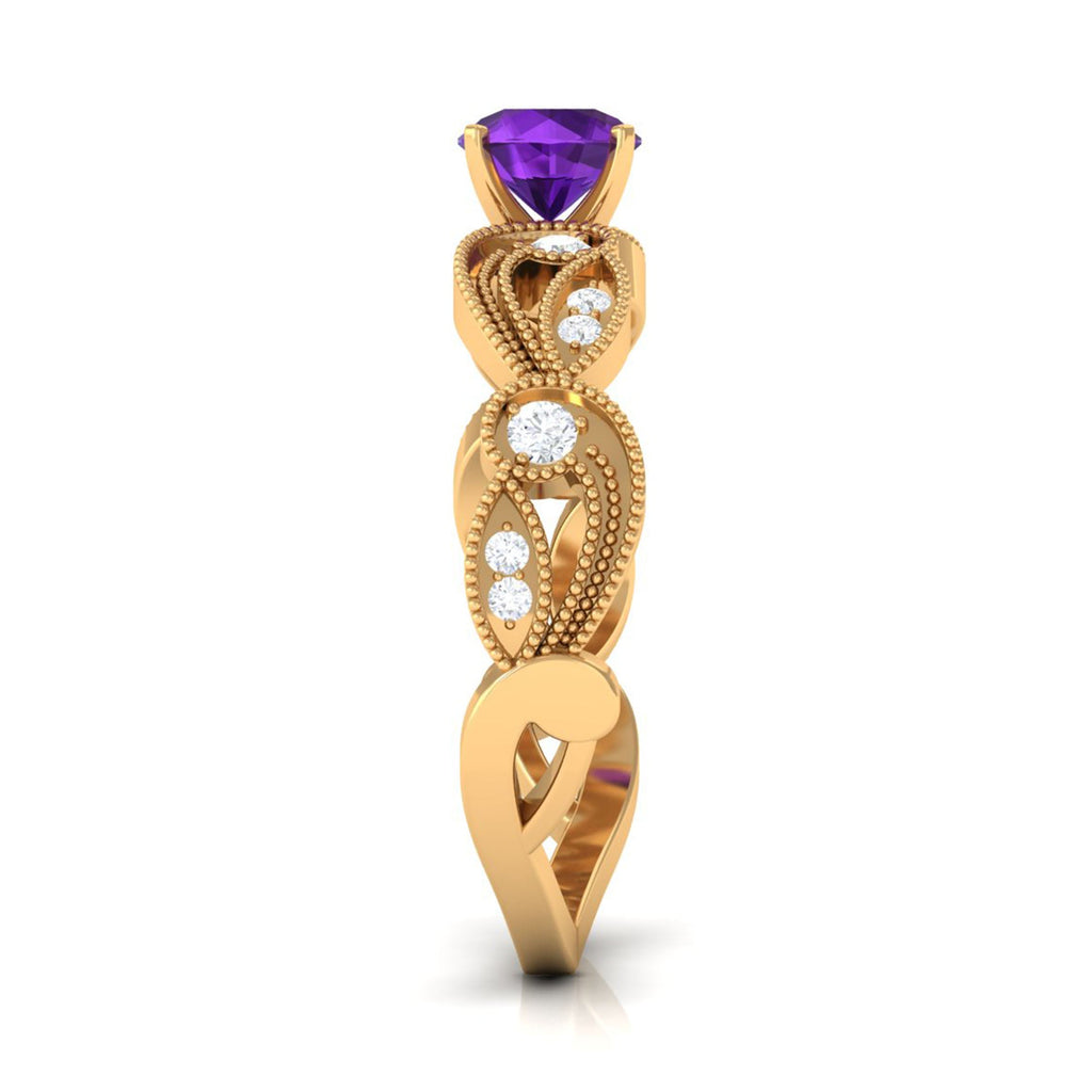 Vintage Inspired Amethyst Engagement Ring with Diamond