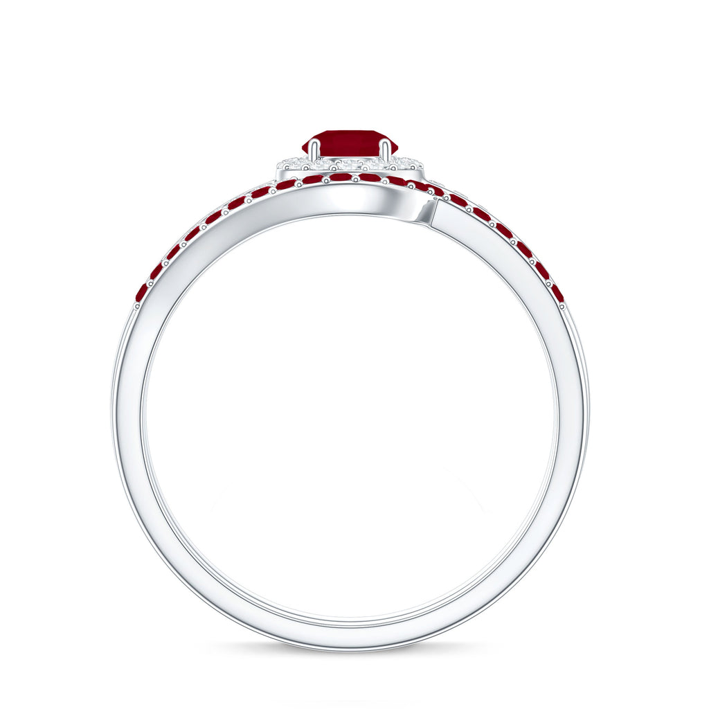 Natural Ruby Diamond Wedding Engagement Ring Set for Women