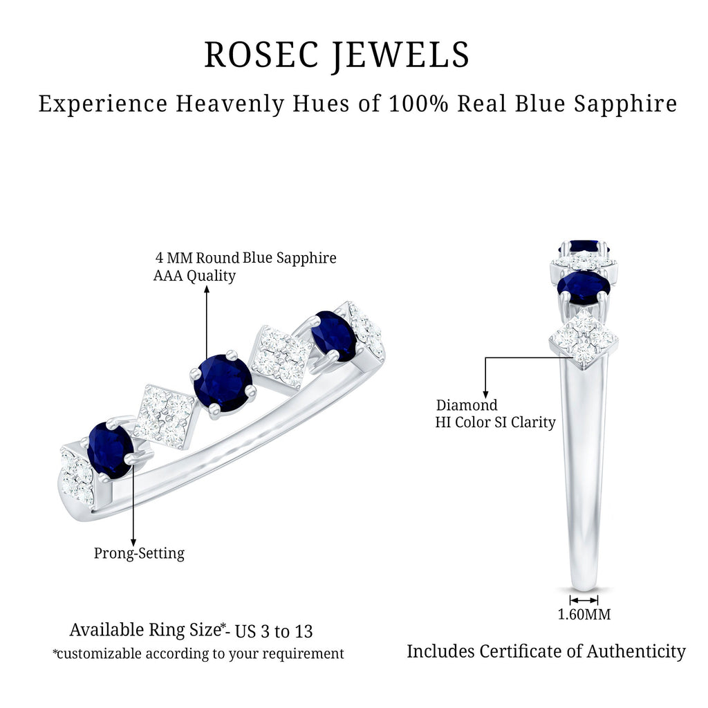 Natural Blue Sapphire and Diamond Half Eternity Band Ring for Women