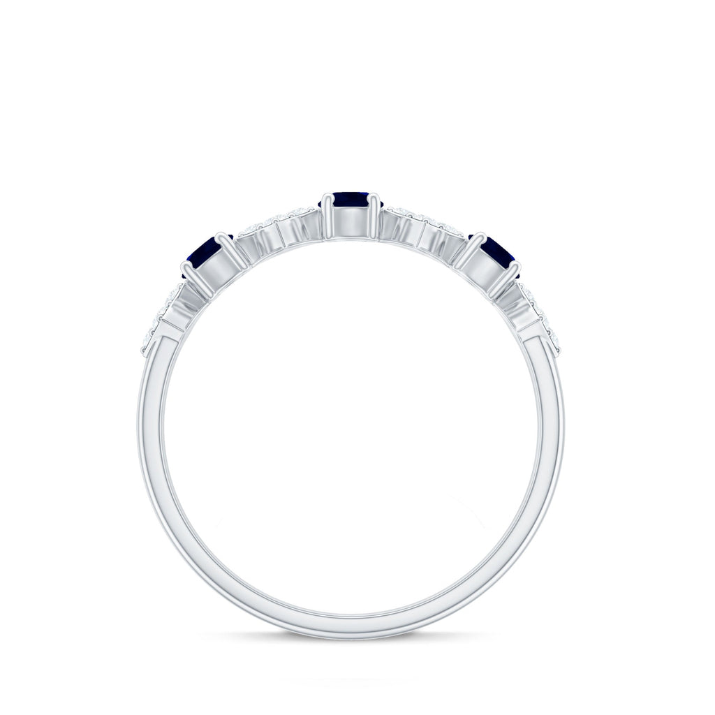 Natural Blue Sapphire and Diamond Half Eternity Band Ring for Women