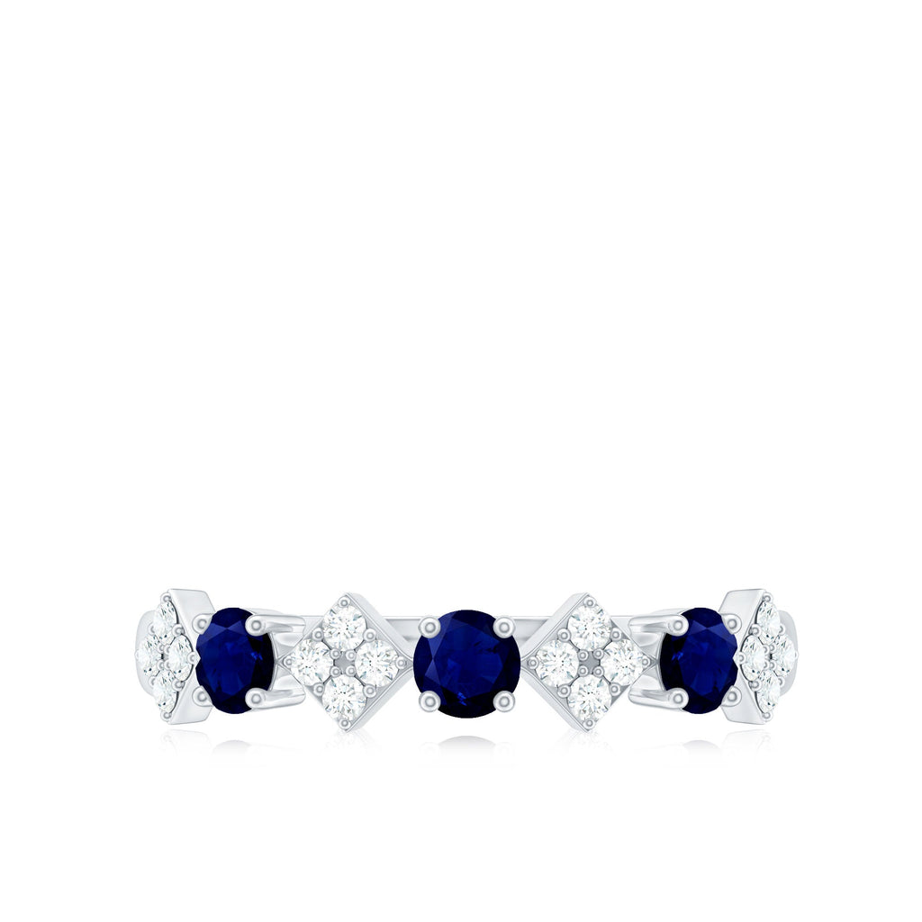 Natural Blue Sapphire and Diamond Half Eternity Band Ring for Women