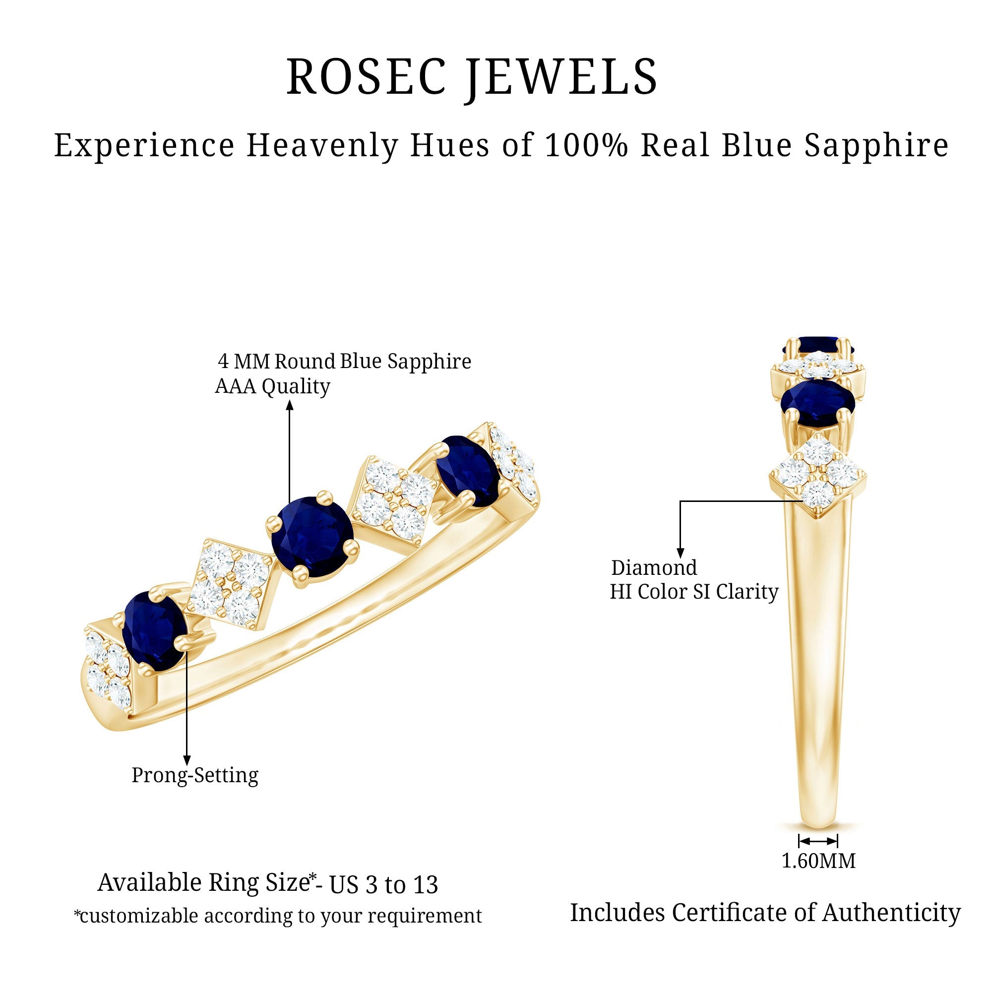 Natural Blue Sapphire and Diamond Half Eternity Band Ring for Women