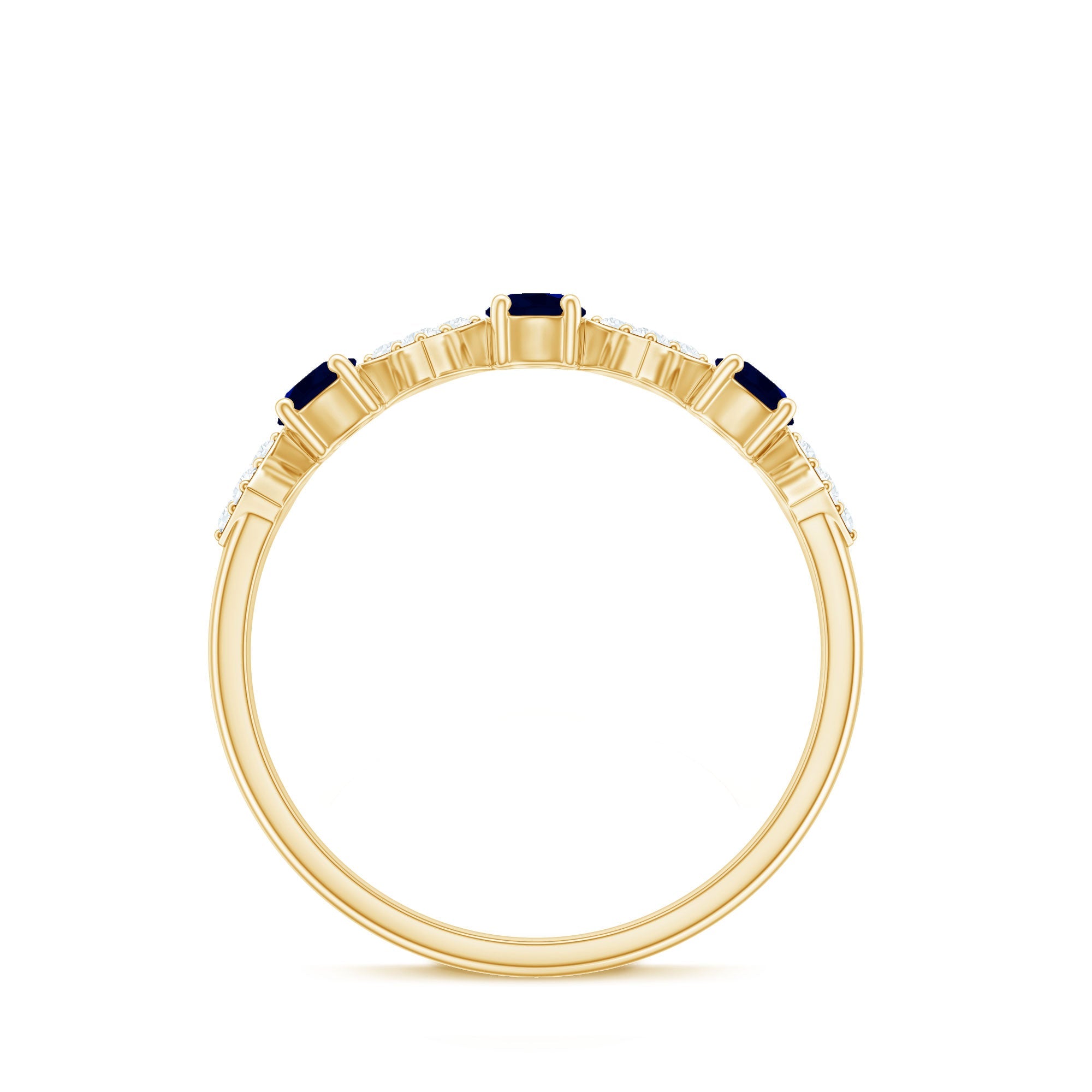 Natural Blue Sapphire and Diamond Half Eternity Band Ring for Women