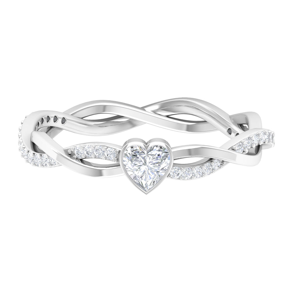 Certified Real Diamond Heart Promise Ring with Braided Shank