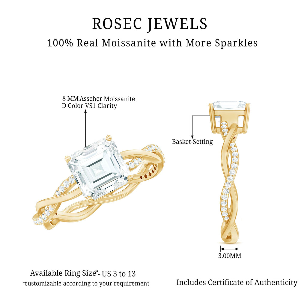 Solitaire Moissanite Asscher Cut Engagement Ring