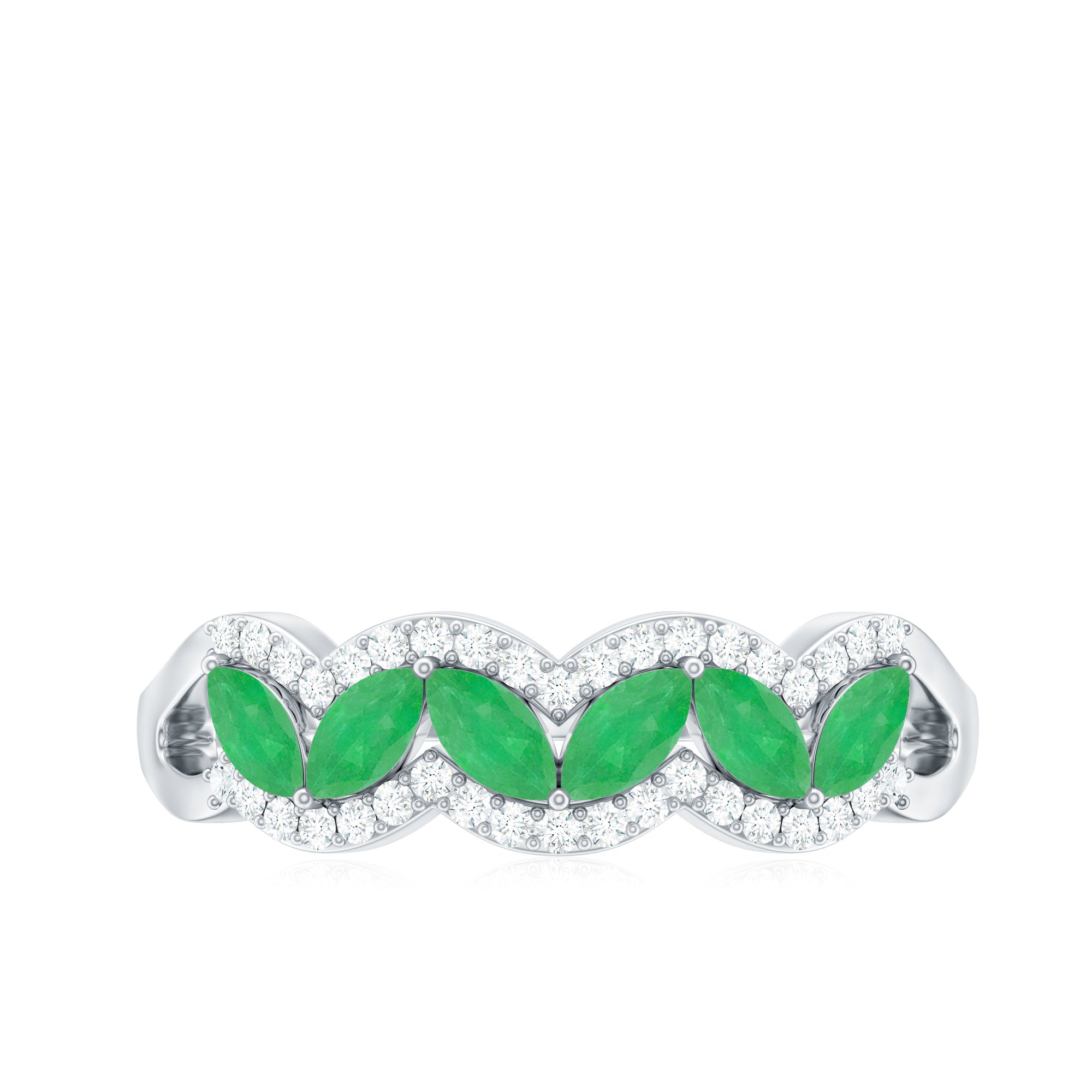 Natural Marquise Emerald Half Eternity Anniversary Ring with Diamond