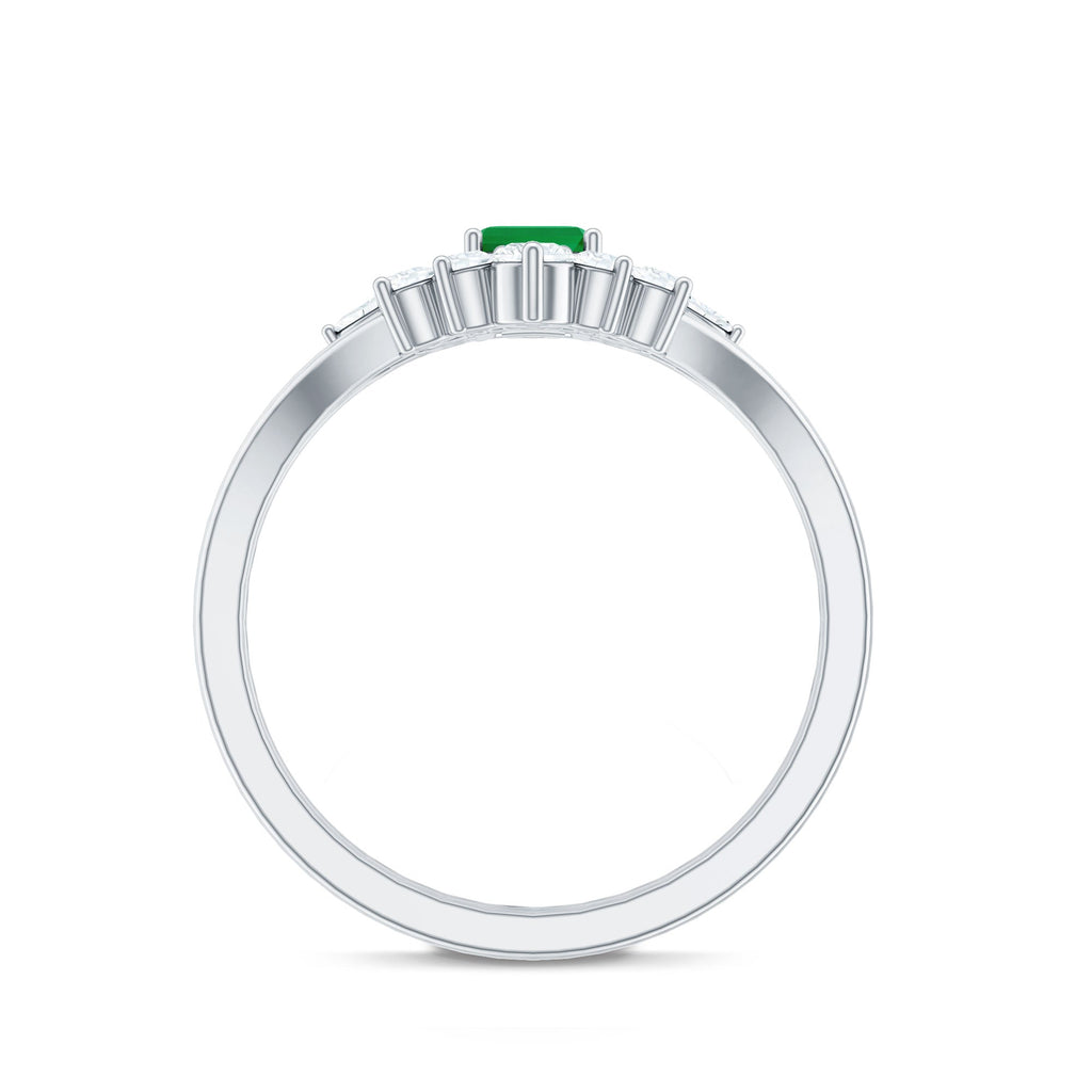 Natural Emerald Diamond Emerald Cut Engagement Ring and Wedding Band Set
