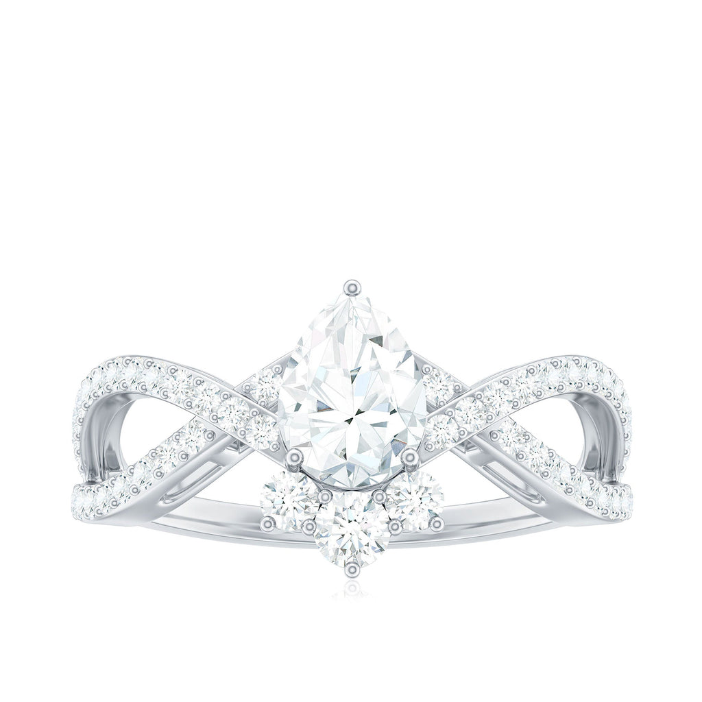2 CT Pear Cut Cubic Zirconia Crossover Engagement Ring
