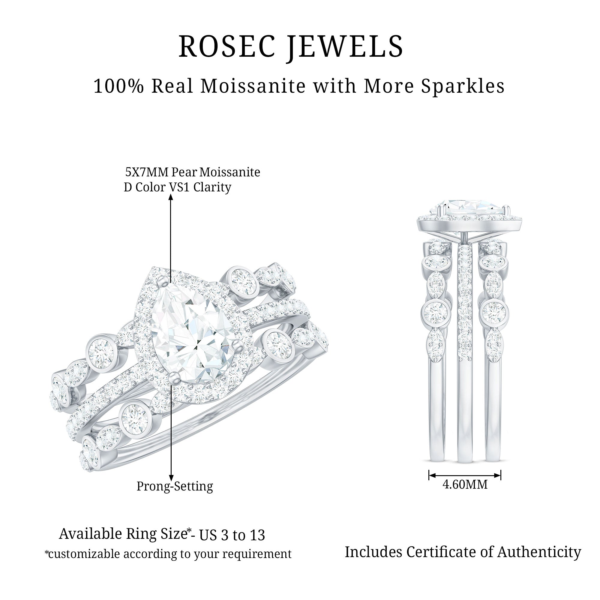Pear Shaped Moissanite Engagement Ring with 2 Enhancers