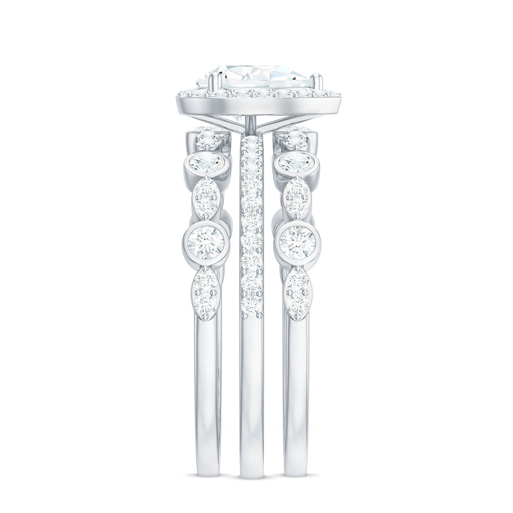 Pear Shaped Moissanite Engagement Ring with 2 Enhancers