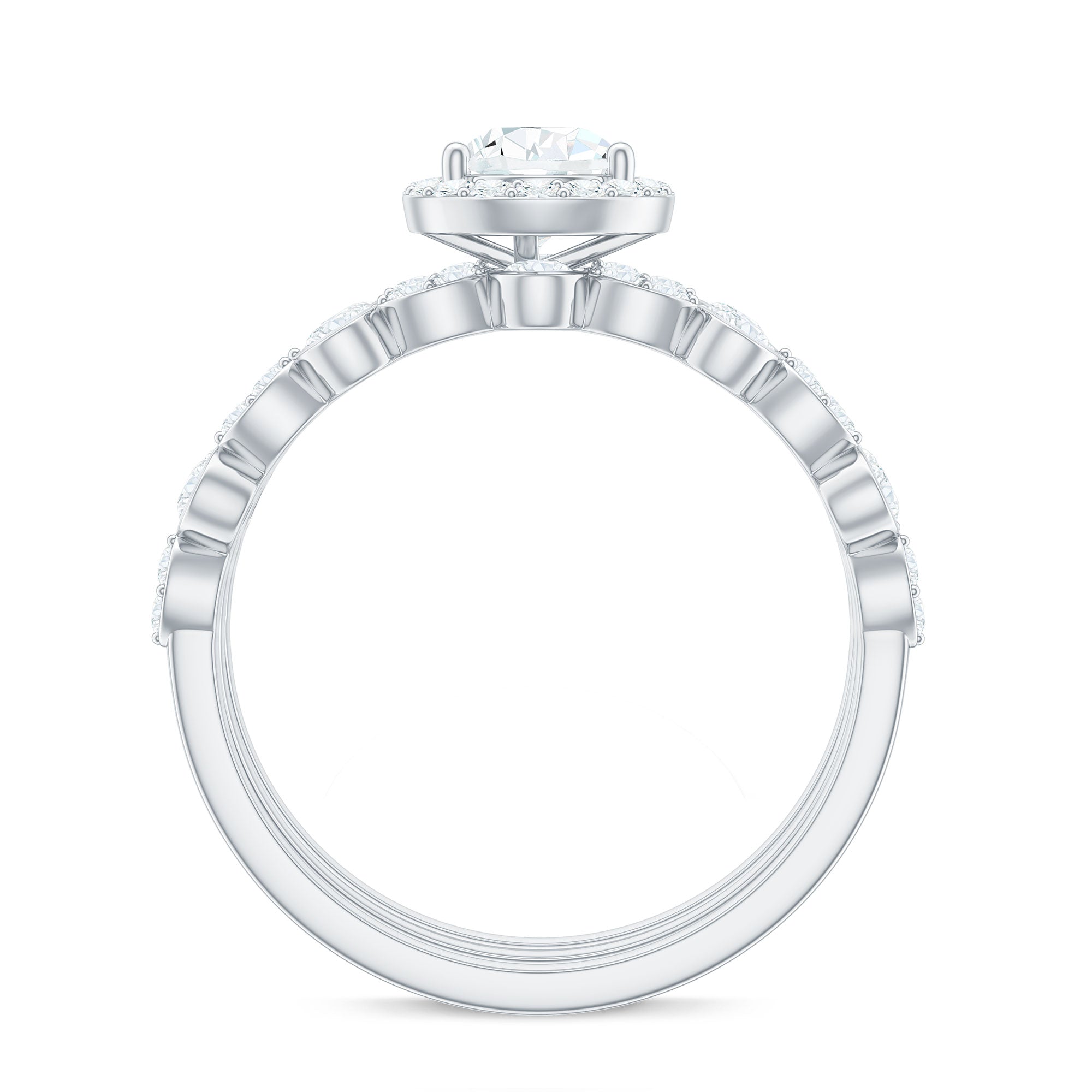 Pear Shaped Moissanite Engagement Ring with 2 Enhancers
