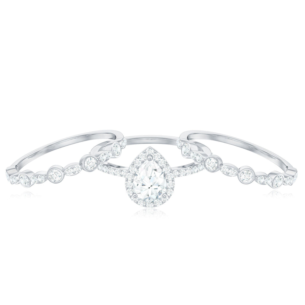 Pear Shaped Moissanite Engagement Ring with 2 Enhancers
