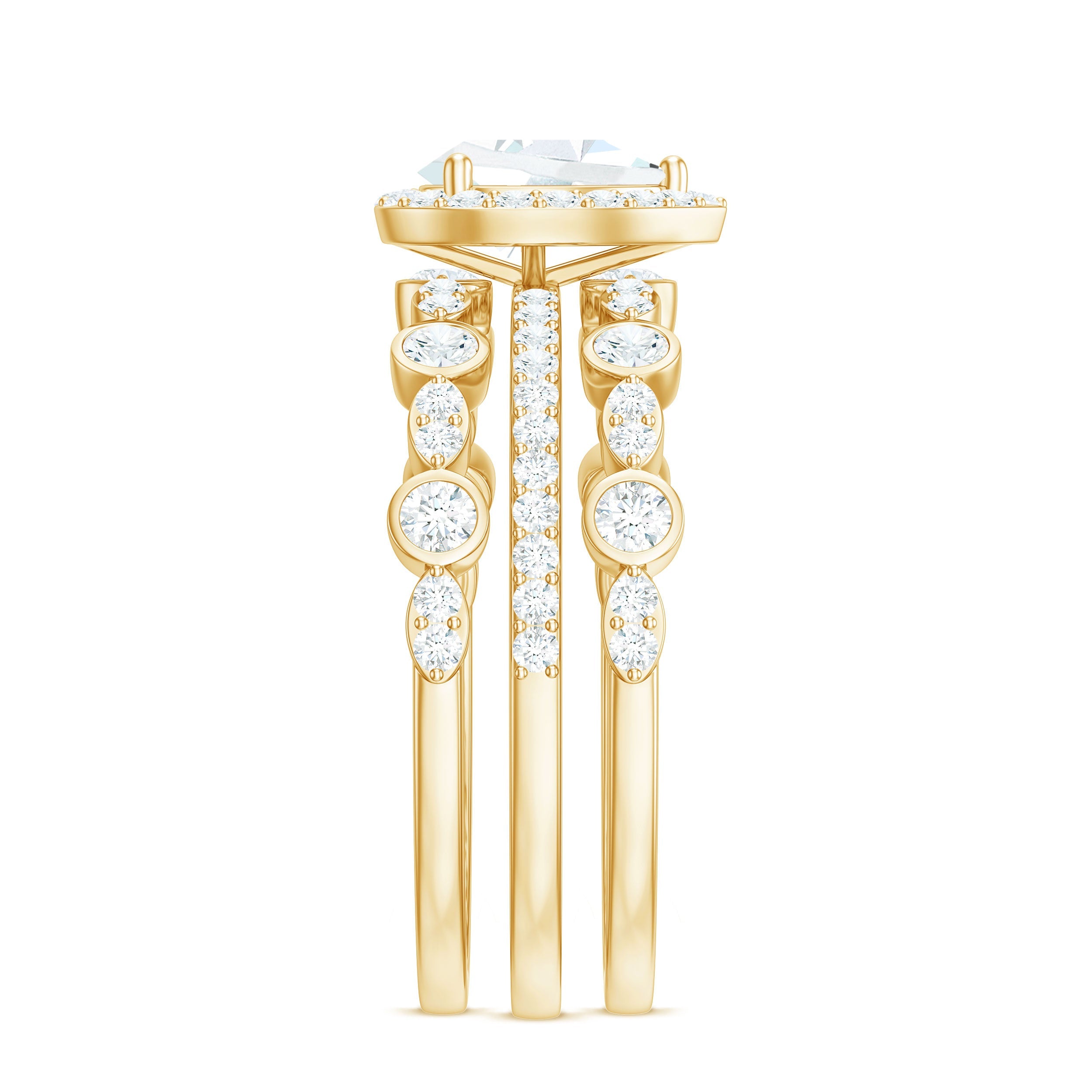 Pear Shaped Cubic Zirconia Trio Wedding Ring Set for Women