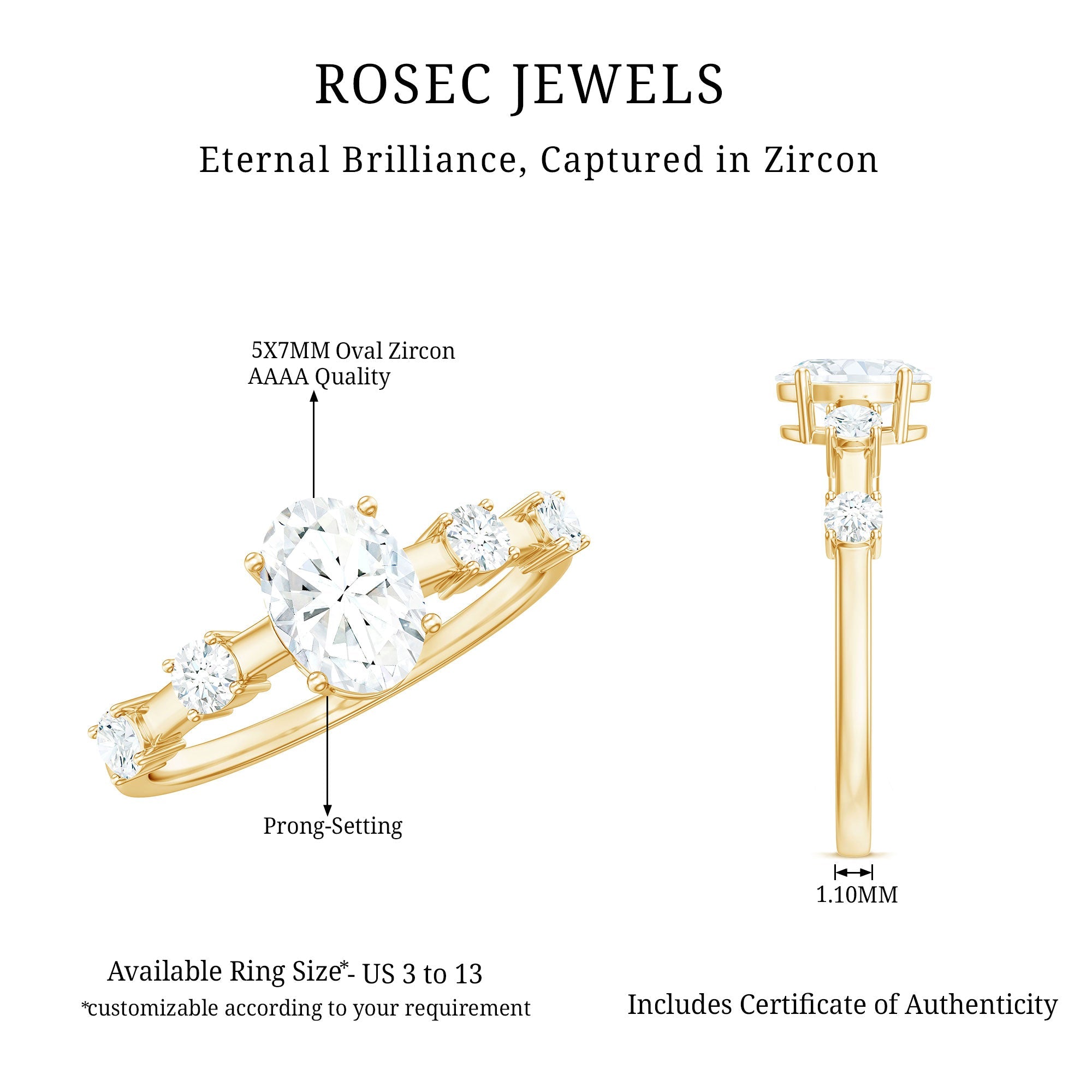 Oval Cubic Zirconia Solitaire Engagement Ring for Women