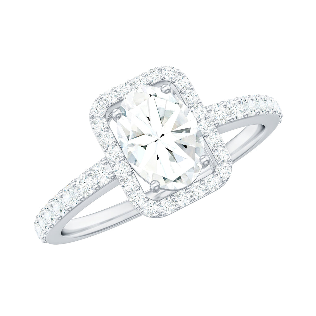 2 CT Oval Cut Zircon Halo Engagement Ring with Side Stones