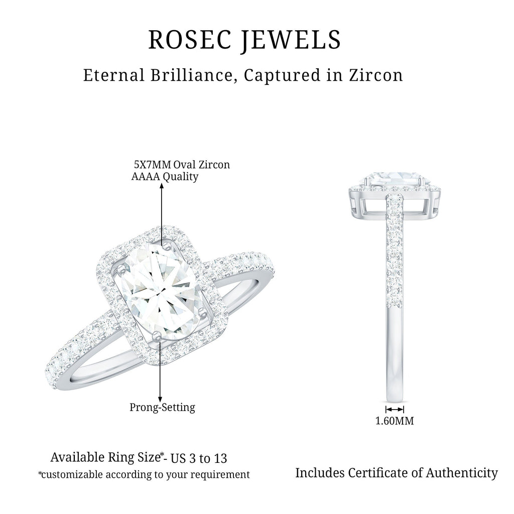 2 CT Oval Cut Zircon Halo Engagement Ring with Side Stones