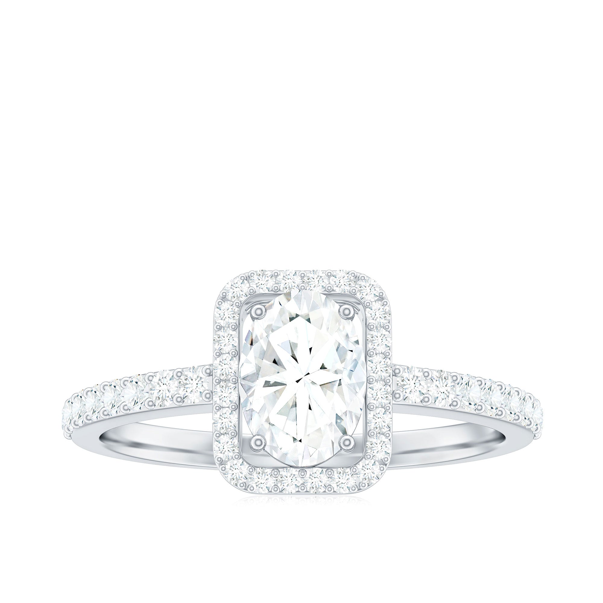 2 CT Oval Cut Zircon Halo Engagement Ring with Side Stones