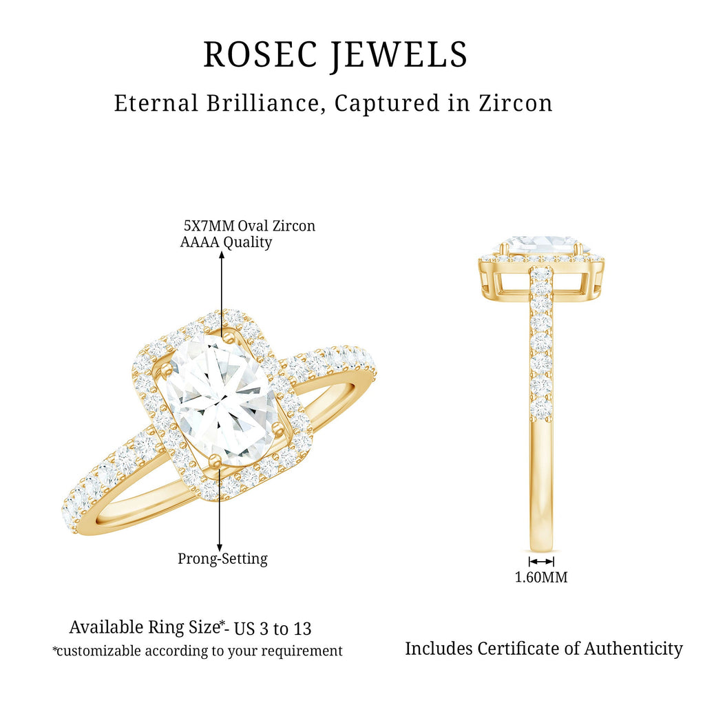 2 CT Oval Cut Zircon Halo Engagement Ring with Side Stones