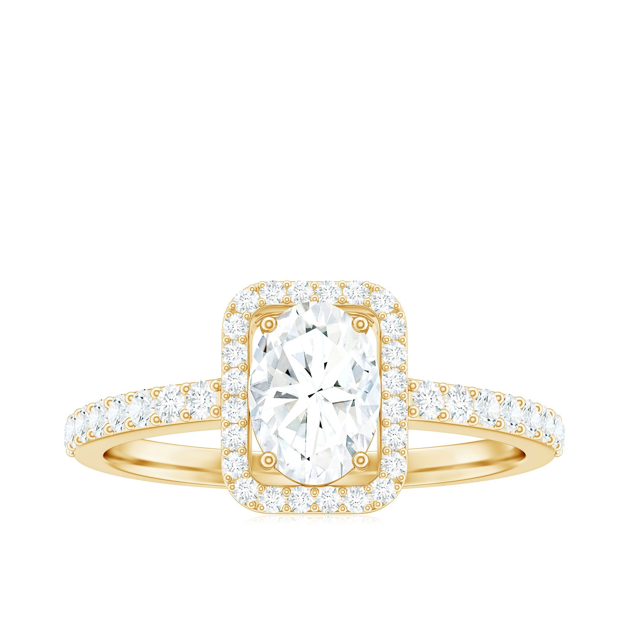 2 CT Oval Cut Zircon Halo Engagement Ring with Side Stones