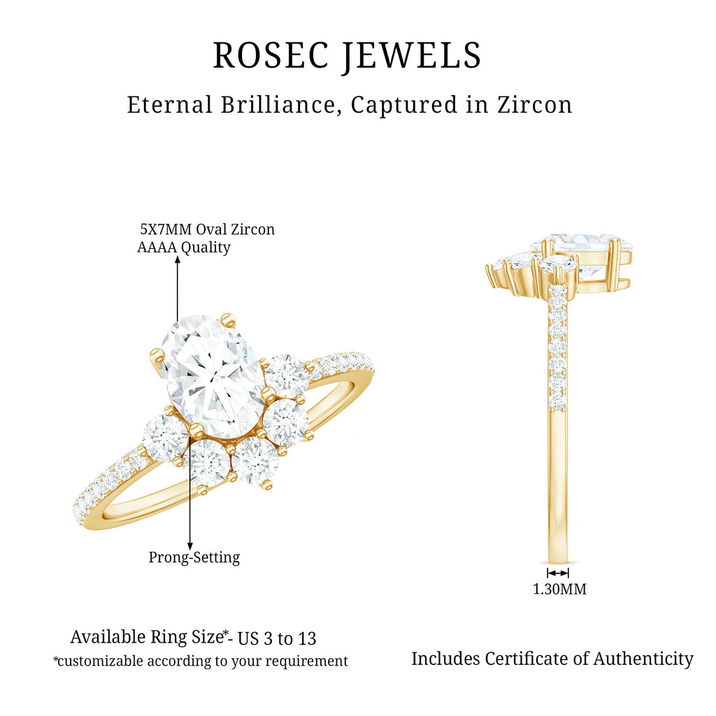 2 CT Oval Cubic Zirconia Engagement Ring with Half Halo