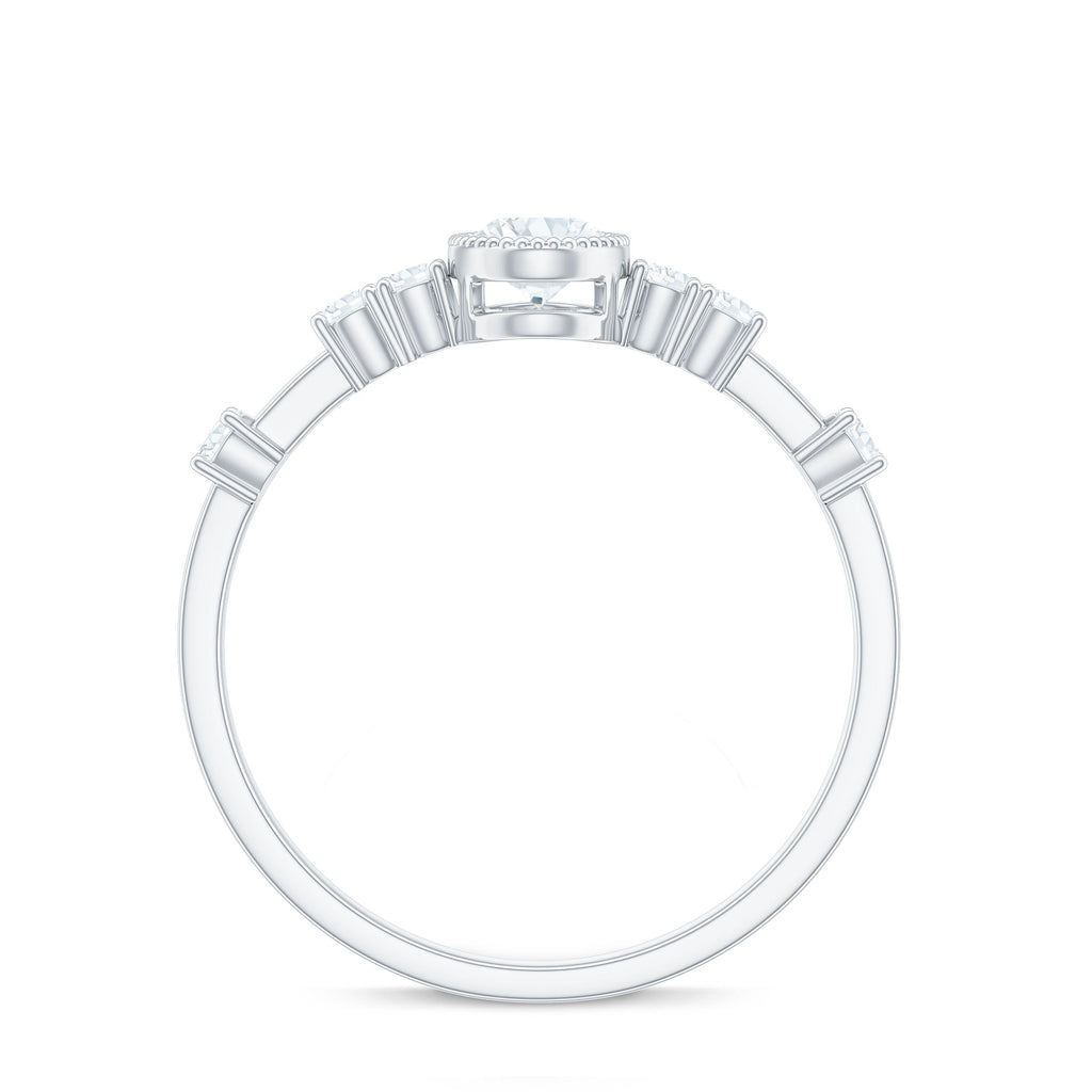 Oval Shape Zircon Solitaire Engagement Ring with Side Stones
