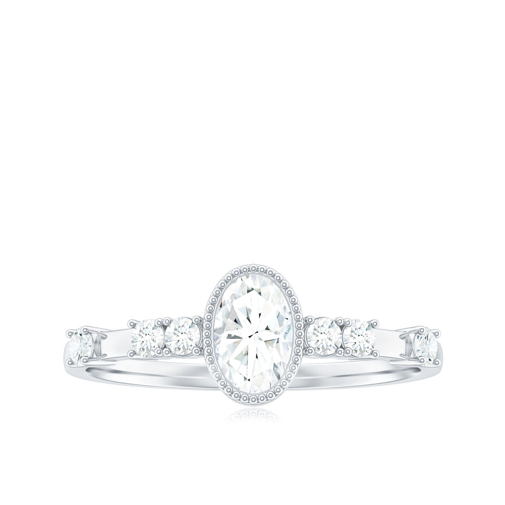 Oval Shape Zircon Solitaire Engagement Ring with Side Stones