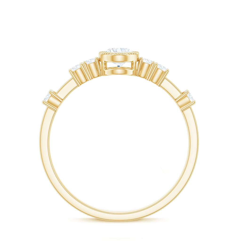 Oval Shape Zircon Solitaire Engagement Ring with Side Stones