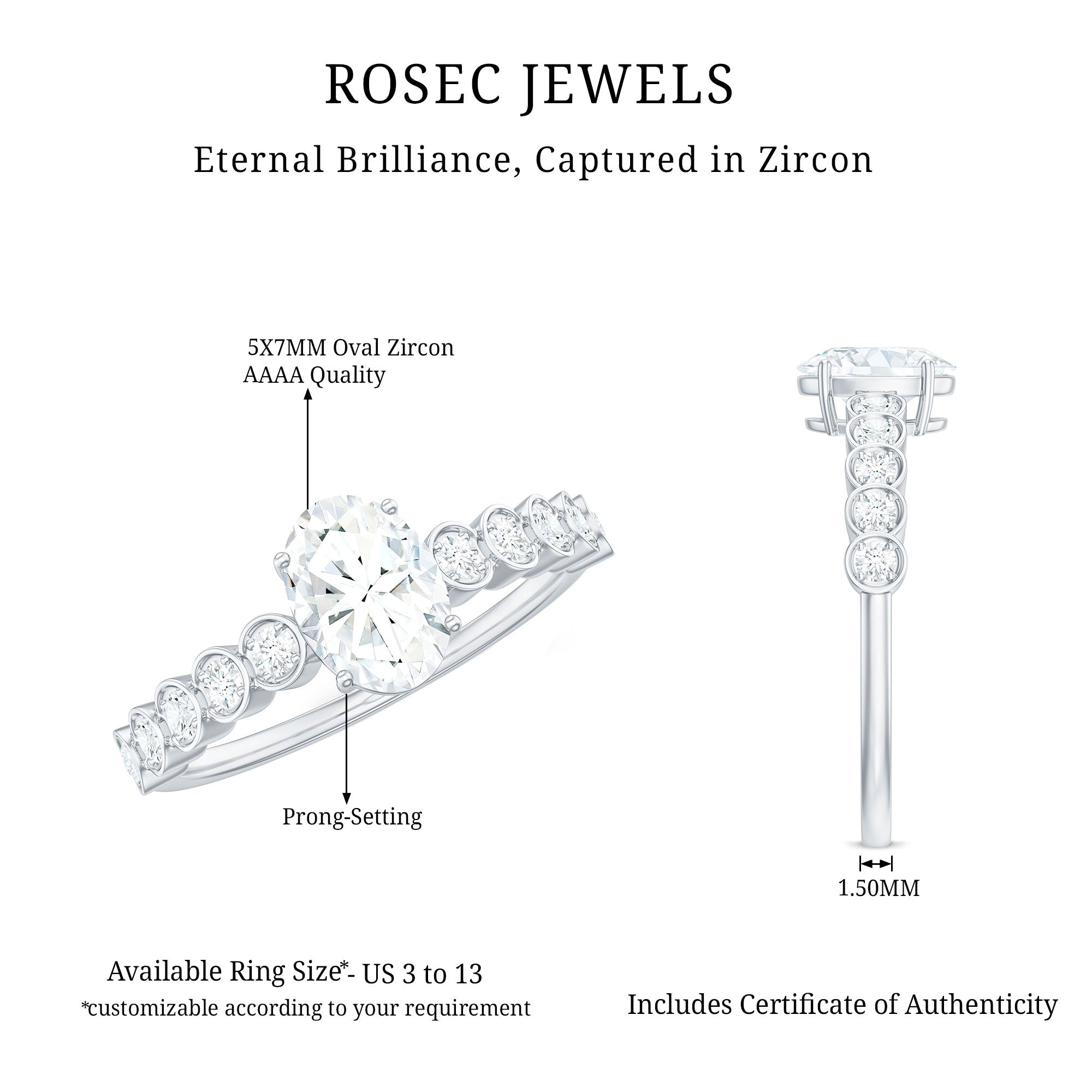 1.75 CT Prong Set Oval Cut Zircon Solitaire Engagement Ring