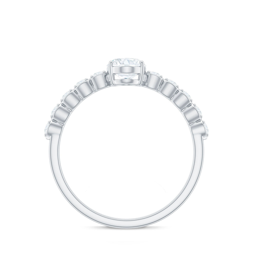 1.75 CT Oval Cut Solitaire Zircon Engagement Ring with Side Stones