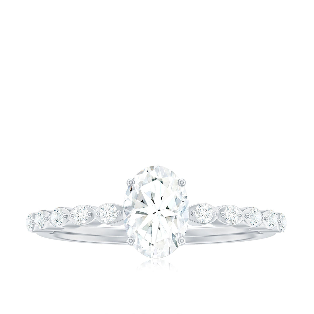 1.75 CT Oval Cut Solitaire Zircon Engagement Ring with Side Stones