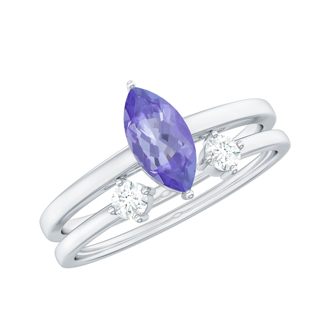 Natural Marquise Tanzanite Diamond Promise Ring Set of 2