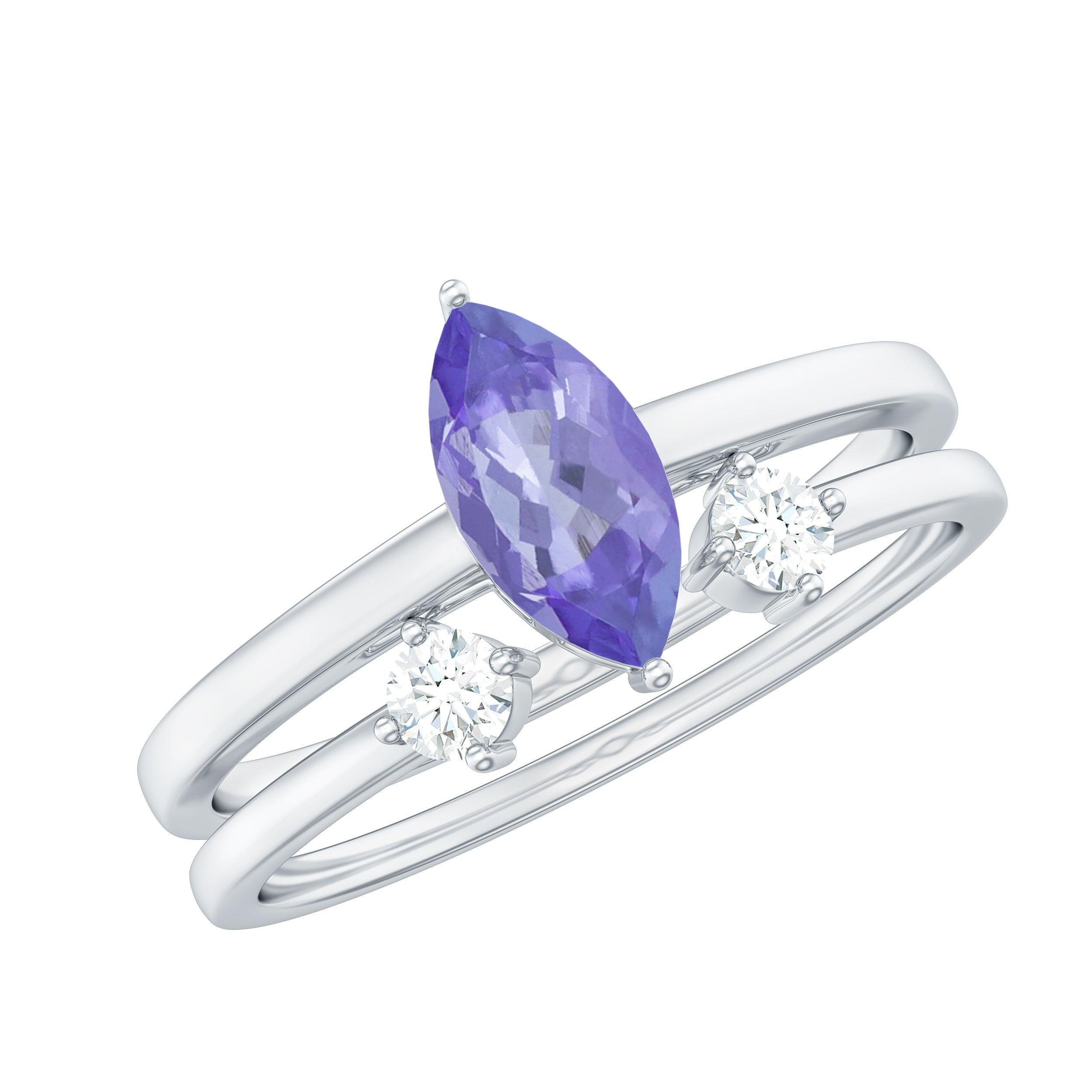 Natural Marquise Tanzanite Diamond Promise Ring Set of 2