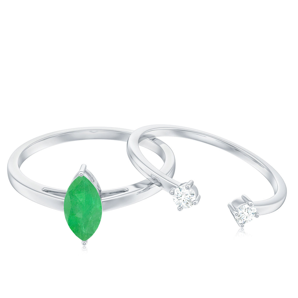 Natural Marquise Emerald Diamond Promise Ring Set of 2