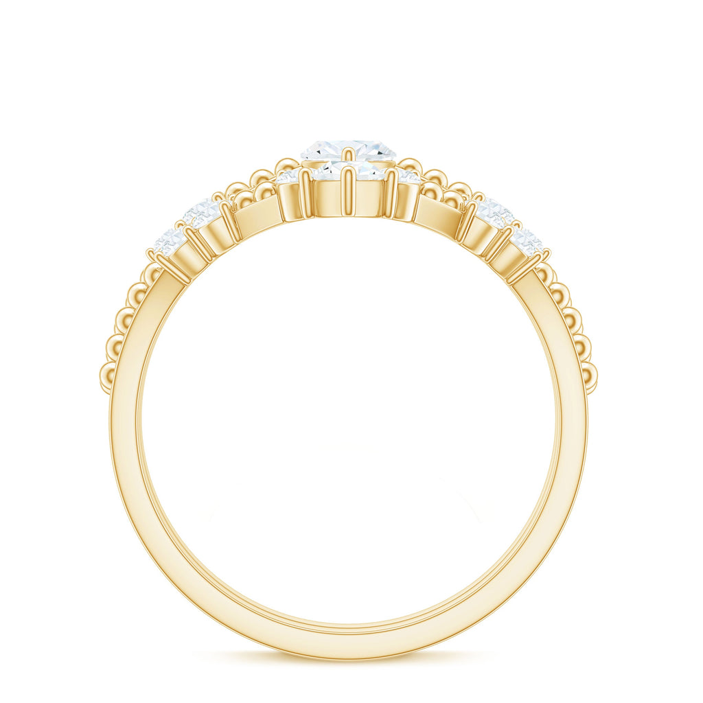 Marquise Cut Moissanite Wedding Ring Set with Beaded Detail