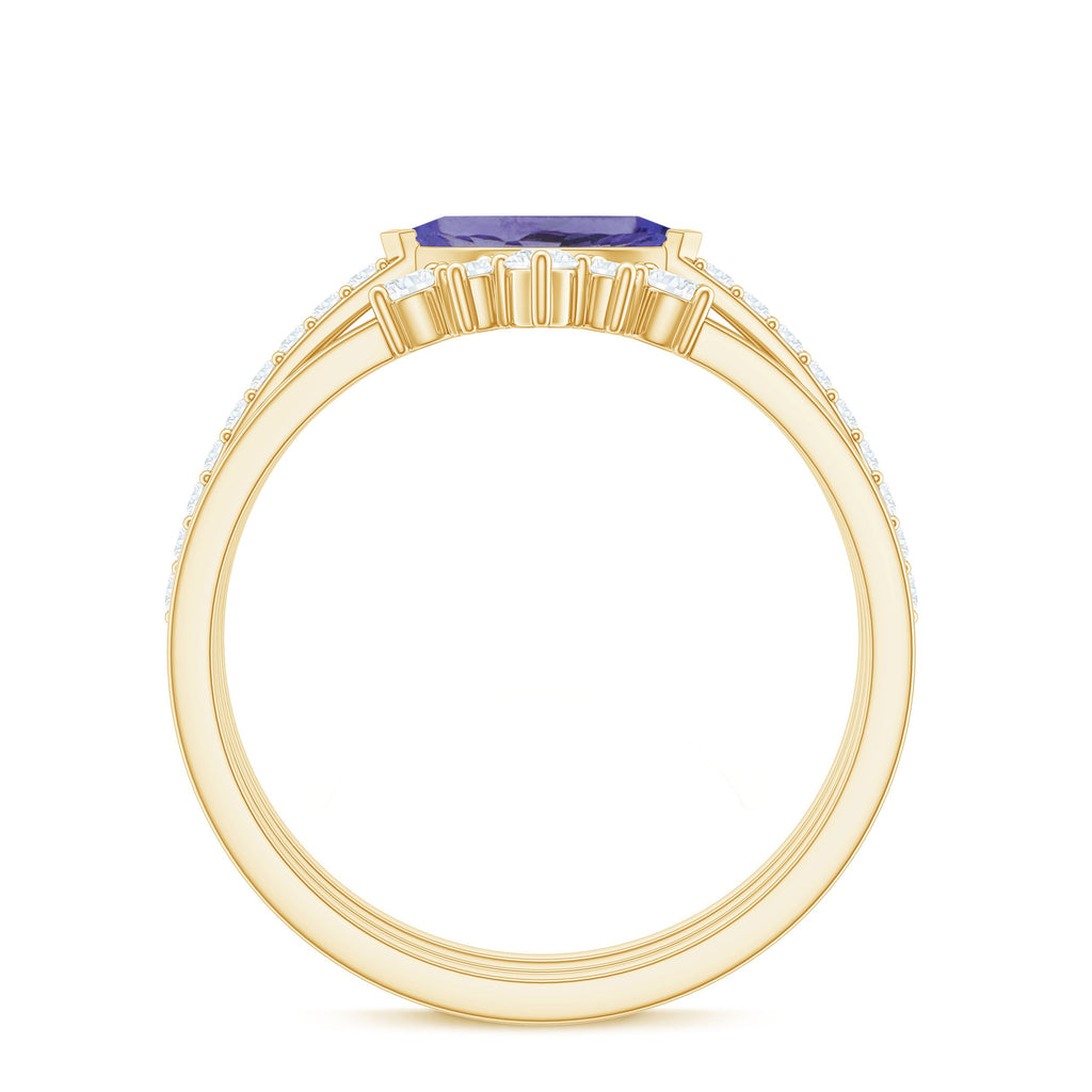 Certified Real Marquise Tanzanite 3 Piece Wedding Ring Set with Diamond