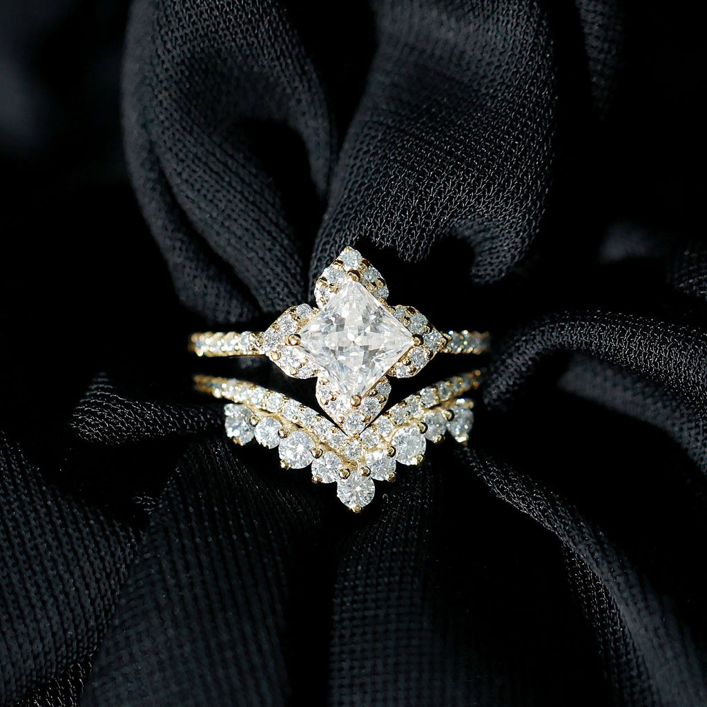 Certified Moissanite Statement Wedding Ring Set