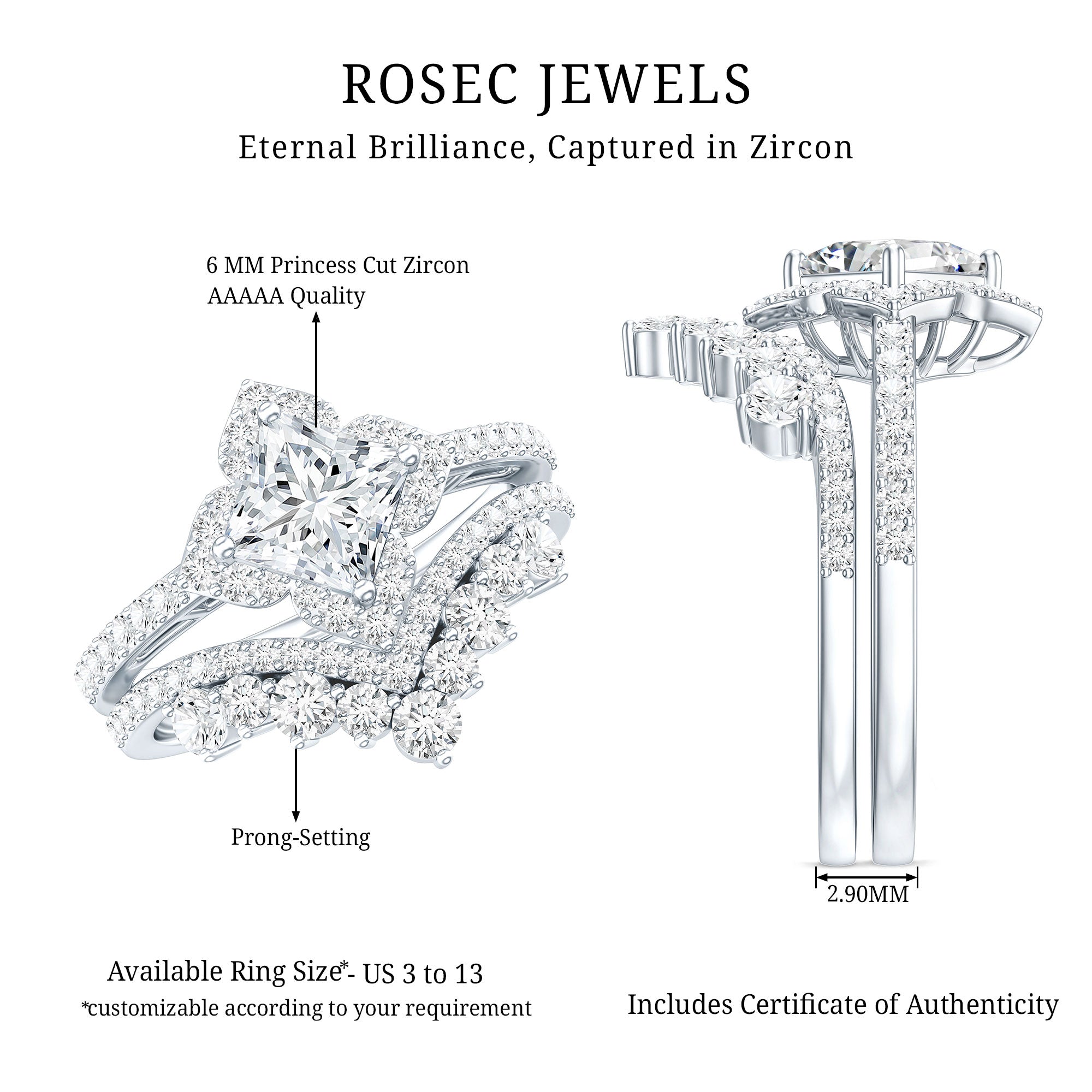2.50 CT Cubic Zirconia Statement Wedding Ring Set With Certificate