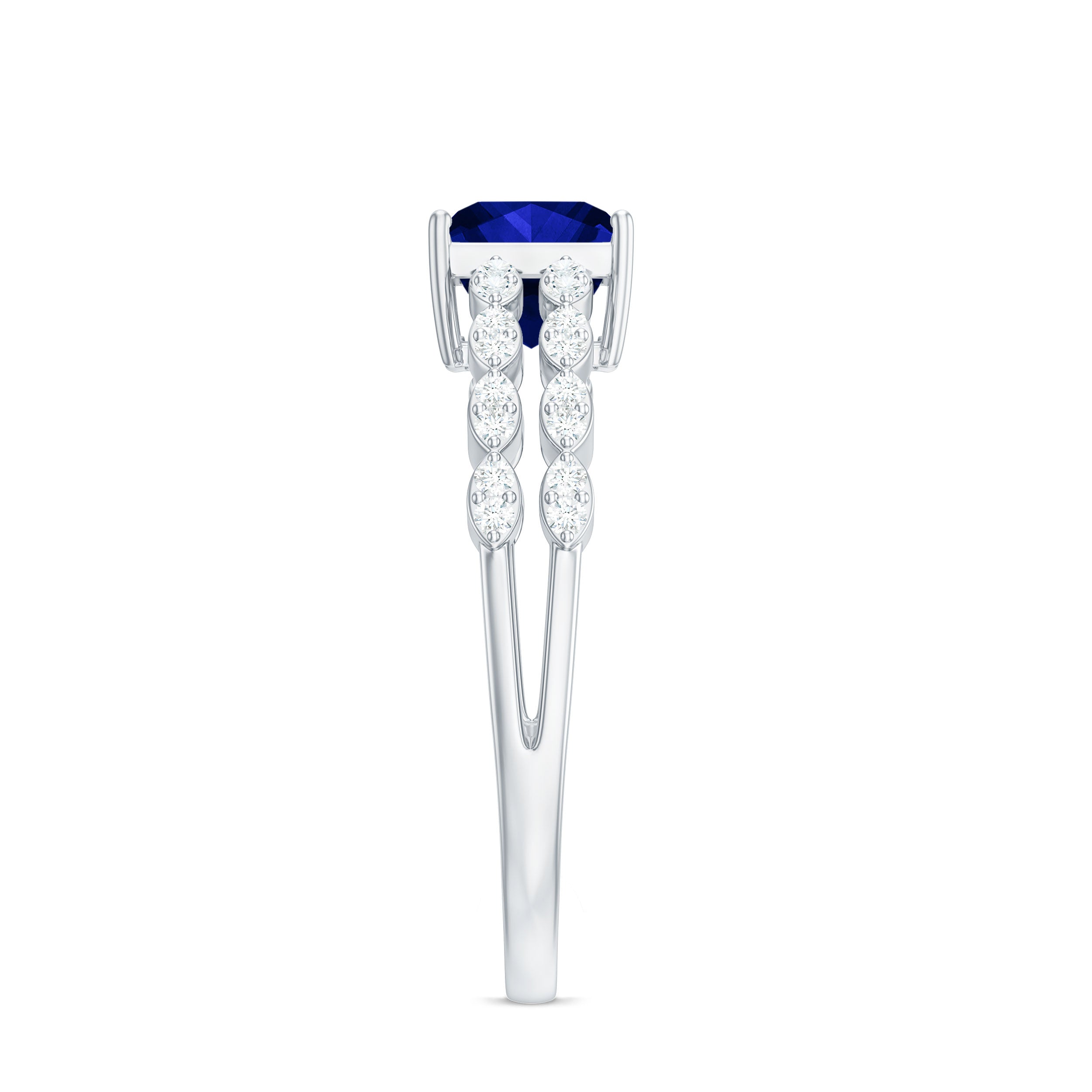 Certified 1.5 Carat Princess Cut Lab Grown Blue Sapphire Double Band Engagement Ring with Diamond
