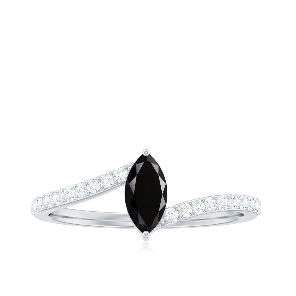4X8mm Marquise Cut Black Onyx Promise Ring with Diamond Bypass Shank