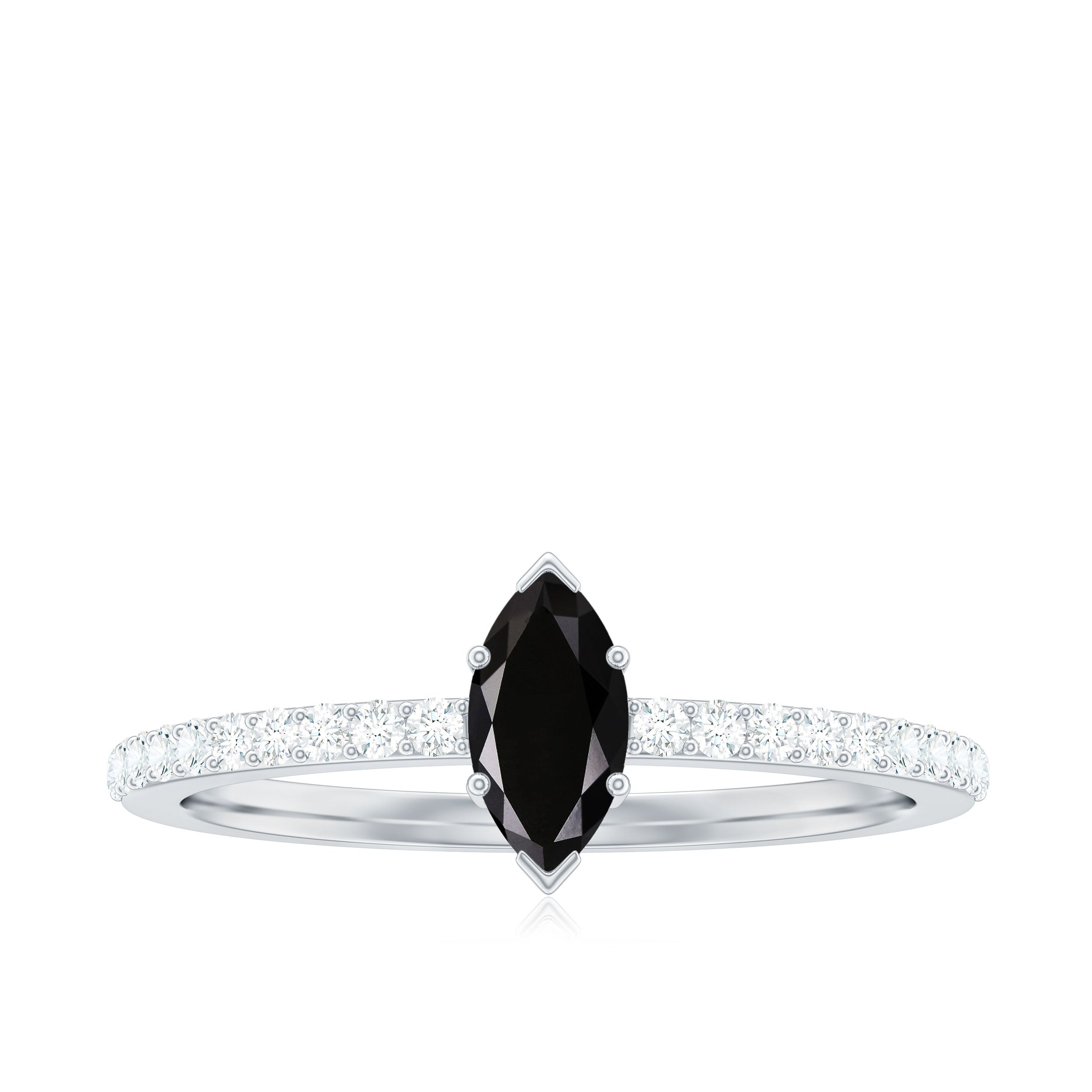 4x8mm Marquise Cut Black Onyx Minimal Promise Ring with Diamond