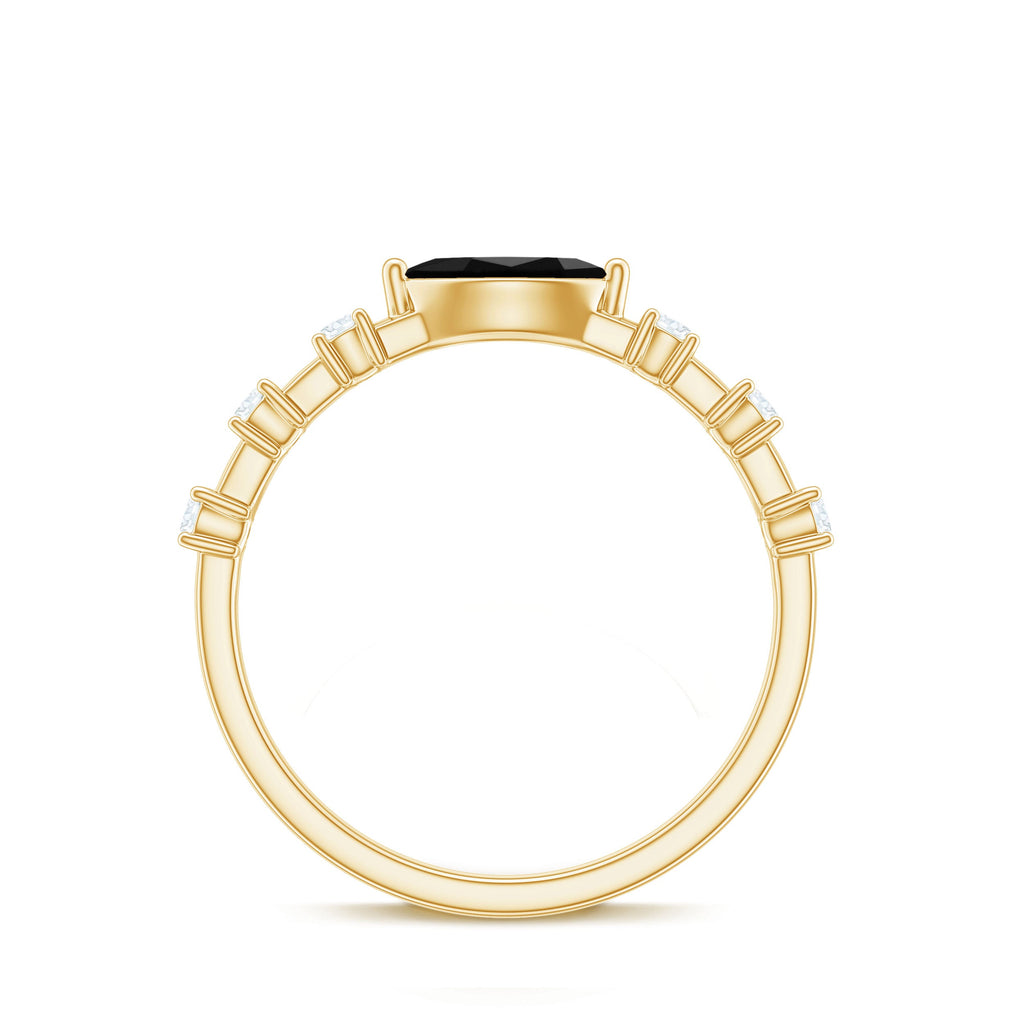 4x8mm Marquise Cut Black Onyx Minimal East West Ring with Diamond