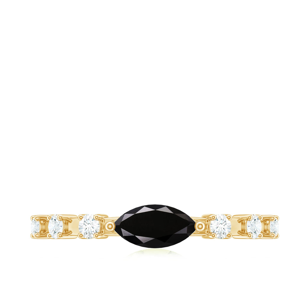 4x8mm Marquise Cut Black Onyx Minimal East West Ring with Diamond