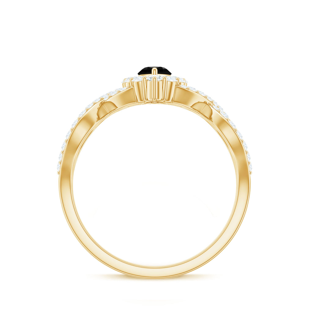 Natural Marquise Black Spinel Engagement Ring with Diamond Crossover Shank
