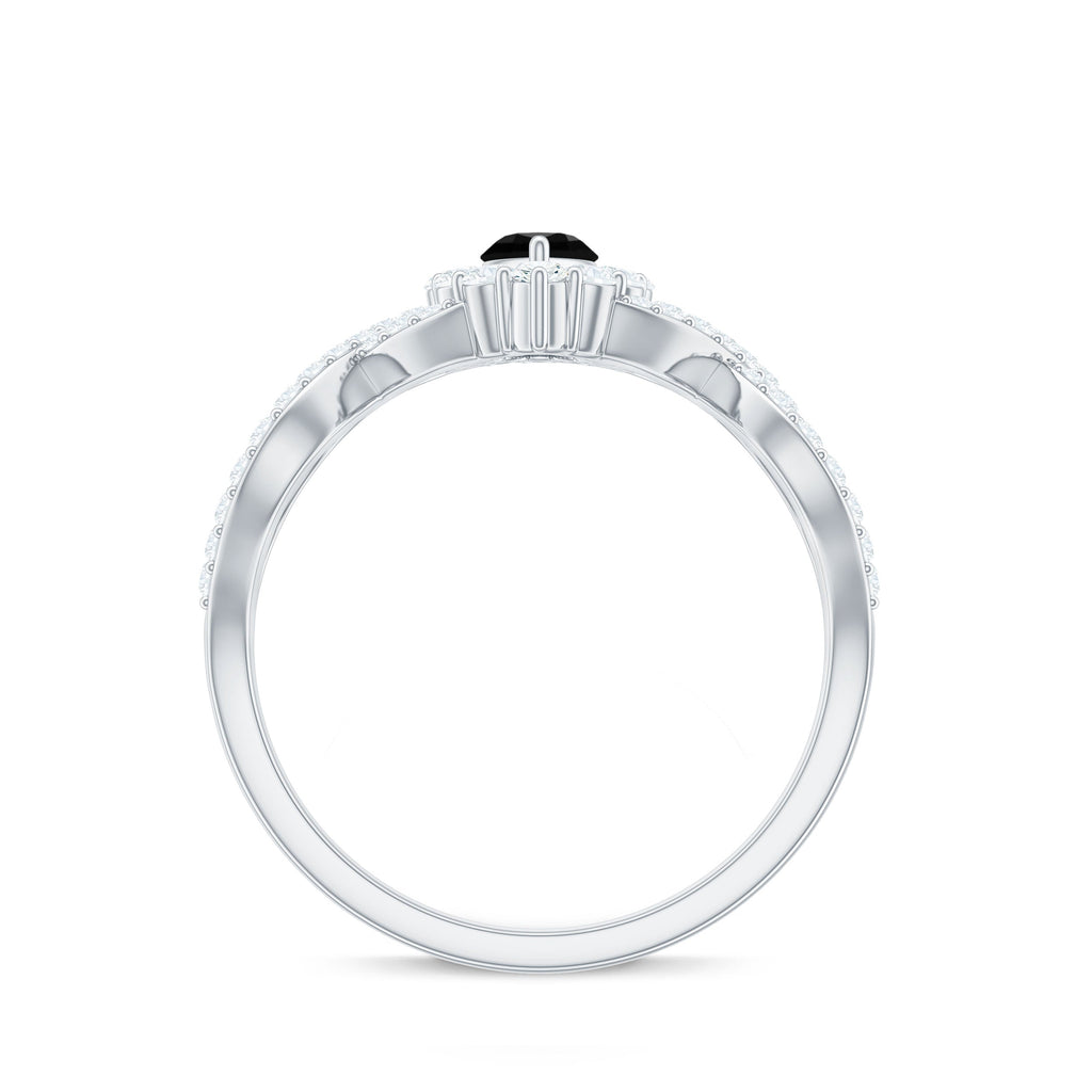 4x8mm Marquise Cut Black Onyx Statement Engagement Ring with Diamond Halo