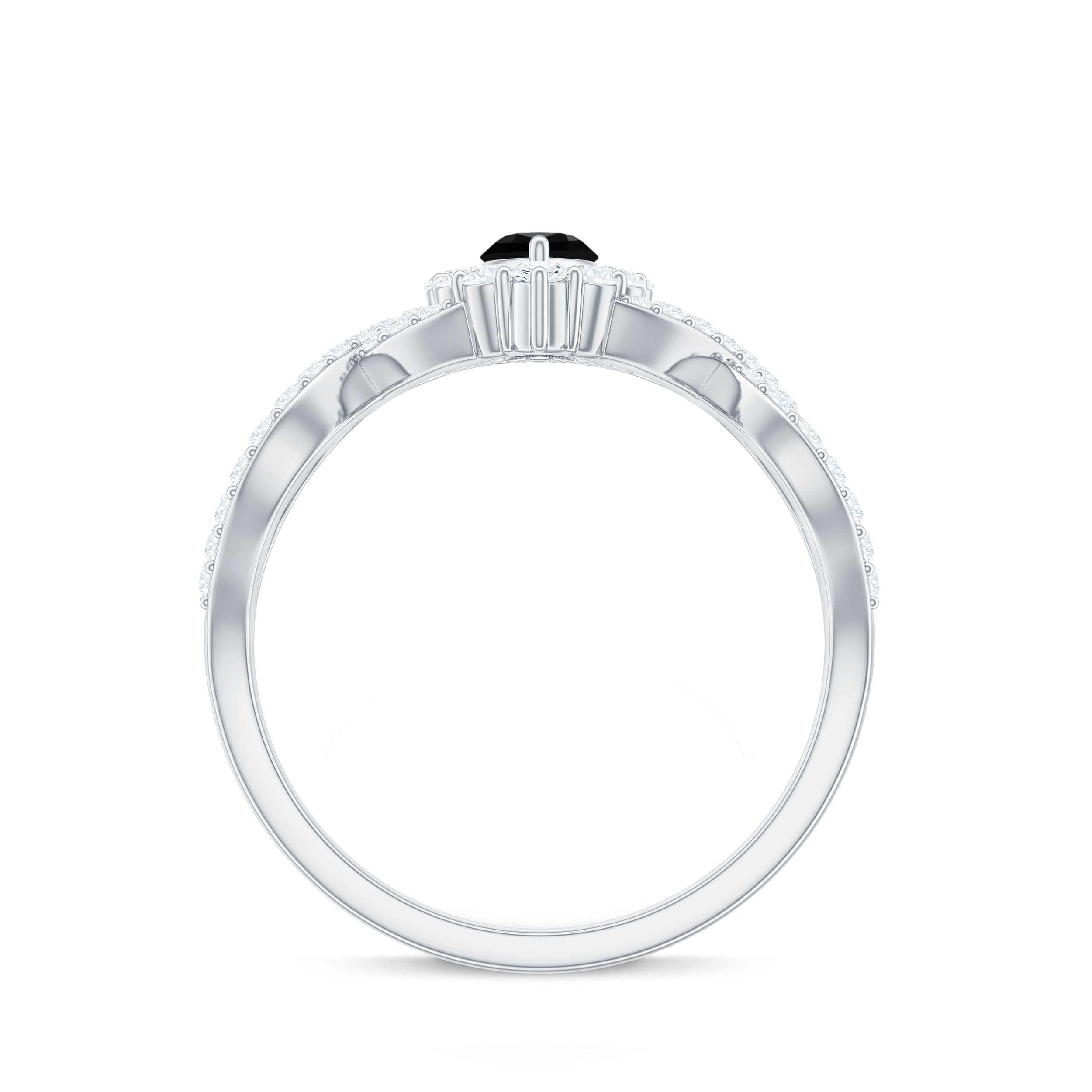 4x8mm Marquise Cut Black Onyx Statement Engagement Ring with Diamond Halo